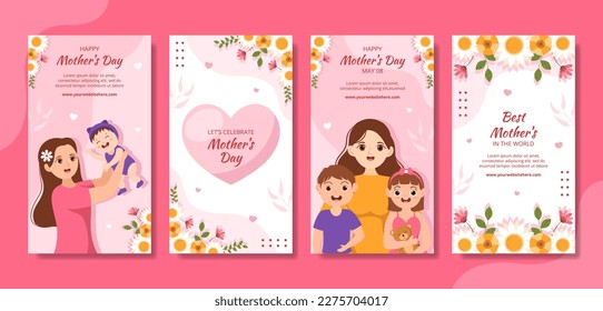 Happy Mother Day Social Media Stories Flat Cartoon Hand Drawn Templates Background Illustration