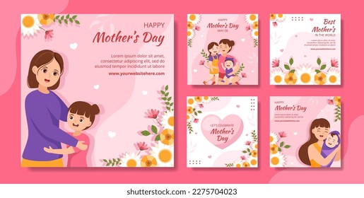 Happy Mother Day Social Media Post Flat Cartoon Hand Drake Templates Background Illustration