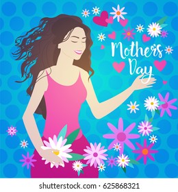 Happy Mother Day, Spring Holiday Greeting Card Banner Flat Vector Illustration