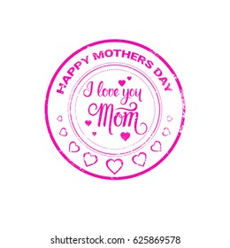 Happy Mother Day, Spring Holiday Greeting Stamp Flat Vector Illustration
