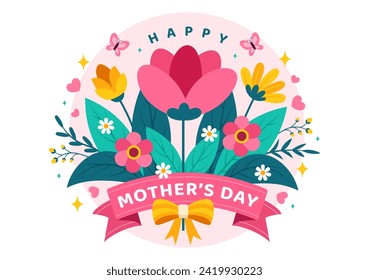 Happy Mother Day Vector Illustration of Affection for Baby and Kids from Mothers with Flower and Gift Concept in Flat Cartoon Background Design