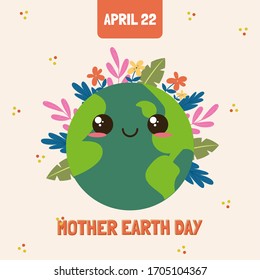 Happy mother earth day card. Earth planet with flowers - Vector illustration