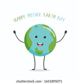 Happy mother earth day greeting with cute earth kawaii.