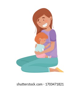 Happy Mother Embracing Tenderly Her Baby Vector Illustration