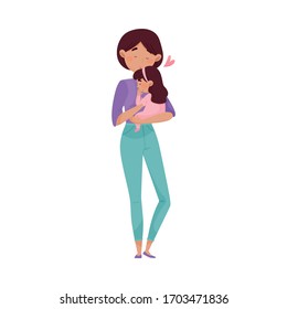Happy Mother Embracing Tenderly Her Baby Vector Illustration