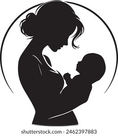 Happy mother with her baby silhouette avatar.