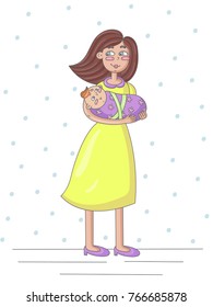 Happy mother and her child. Vector doodle illustration.
