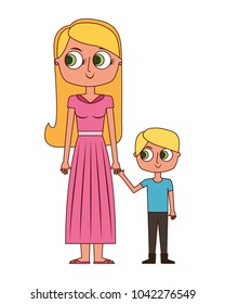 happy mother and her son cartoon
