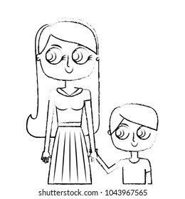 happy mother and her son cartoon