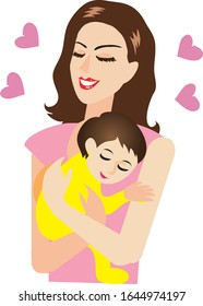 Happy Mother Holding cute Baby - Vector Illustration