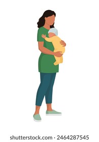 Happy mother holding her baby, full length, isolated