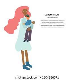 Happy mother holding her son vector illustration on white background. 