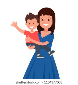 Happy mother holding his son. Vector illustration.