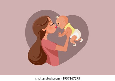 Happy Mother Holding Playful Baby Vector Cartoon Illustration. Mom and infant child having fun laughing together spending quality time playing
