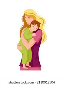 Happy mother are holding sleeping little boy. Mother care and love of his kiddy. Family scene of love, togetherness and tenderness. Flat vector illustration isolated on white background.