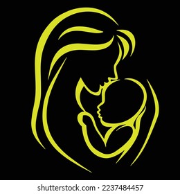 Happy mother holds child. Woman carrying baby. Child Infant Illustration. 
