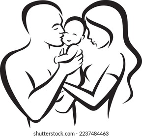 Happy mother holds child. Woman carrying baby. Child Infant Illustration. 