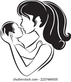 Happy mother holds child. Woman carrying baby. Child Infant Illustration. 