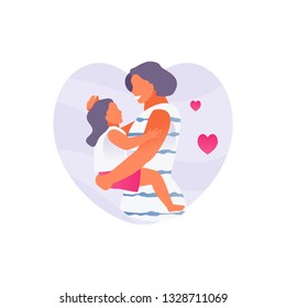 Happy mother holds daughter. Mothers Day. Modern Vector Illustration