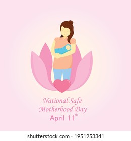 Happy Mother Mother's Day National Safe Motherhood Day Awareness with Mother and 
 Sleeping baby in pink background