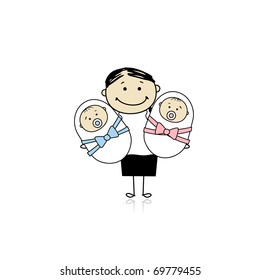 Happy mother with newborn twins