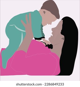 Happy mother playing with baby boy vector image. This is an editable high quality vector eps file.