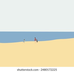 Happy Mother playing with child on the beach on summer holiday vacation. Enjoy and fun outdoor activity lifestyle 