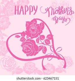 Happy Mother s Day gift card with fun red lettering on pink. Vector illustration