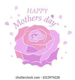 Happy mother s day label. Handmade calligraphy vector illustration. Greeting card for mother s Day with the heart of a large rose .