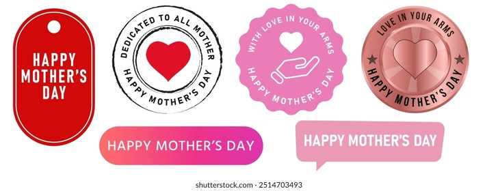 Happy mother s day stamp pink sticker badge celebration mom appreciation celebrate sign symbol design set collection