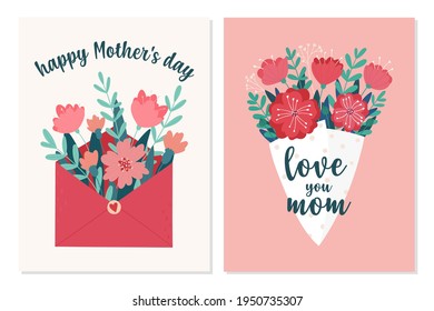 Happy Mother s Day. Templates for a postcard, poster or banner with flowers and an inscription.