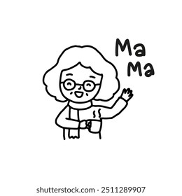 Happy mother say hi, black and white icon vector