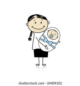 Happy mother smiling with newborn baby