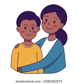 happy mother and son embrace illustration