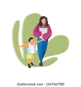 happy mother and son flat design cartoon