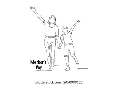 Happy mother and son. Mothers day concept one-line drawing