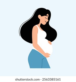 happy mother touching on her belly illustration 