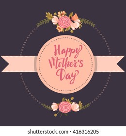 Happy Mother typographic background with a bouquet of spring flowers
