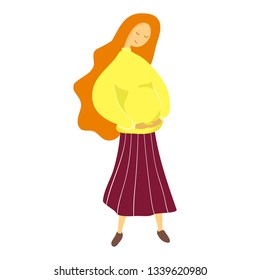 Happy motherhood concept. Cute pregnant woman. Vector illustration of woman waiting for a baby. Happy mom expecting baby. Pregnancy.