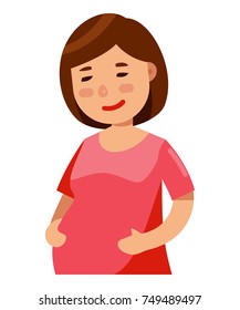 Happy motherhood pregnant woman in modern flat style vector illustration