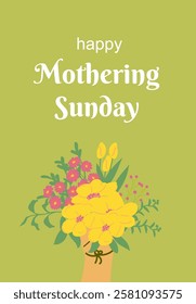 Happy mothering sunday card with floral bouquet design.