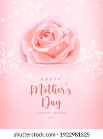 Happy mother's banner day pink elegant rose flower pearl with shining bokeh background