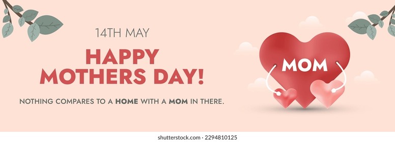 Happy Mother's Day. Happy mothers day 2023 cover or banner with family hearts. 14th May. Mom with her children's mother day card. Design template for social media post. World need our mothers. Wishes