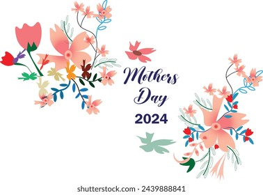 Happy Mothers day 2024 . card ,banner, floral, design, set of element .