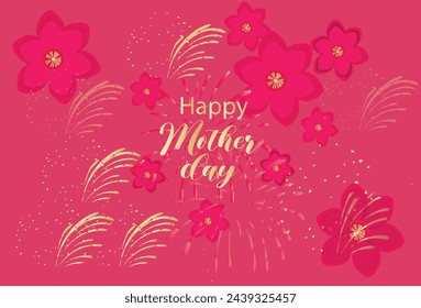 Happy mother's day 2024.luxary golden flower ,red ,Mothers day design. Red  flower, decorative festive object. Holiday banner, web poster, flyer, greeting card, cover.
