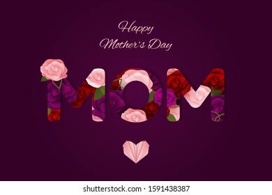 Happy Mother's day 3d purple greeting card template. Vector light
pink Heart for Happy Women's, Mom's, Valentine's Day. Wedding, Birthday background design. Paper cut art Spring Blossom Flower of Rose