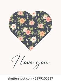 Happy Mothers Day. Adorable greeting card with blooming wildflowers, heart and cute handwritten lettering. Poster for congratulating parents. Design for print. Cartoon flat vector illustration
