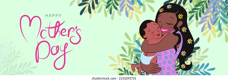 Happy Mother's Day. African American Woman With Her Child In Her Arms