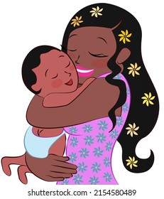 Happy Mother's Day. African American Or Hispanic Woman With Her Child In Her Arms