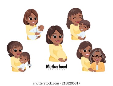 Happy Mother's Day with American African moms with their children of different ages, pregnant woman. Motherhood, Parenthood, Childhood, Happy Black family concept vector